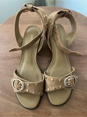 AREZZO Tan Studded Ankle-Strap Sandals